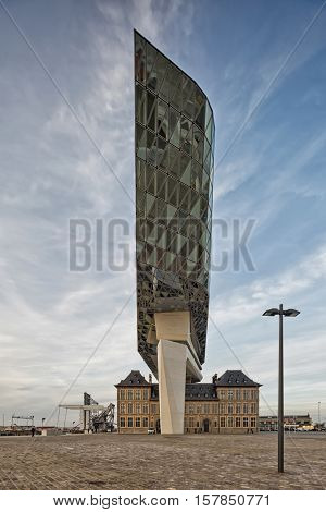 Antwerp Belgium - October 2016: The new Port House in Antwerp repurposes renovates into a new headaquarters for the port creates by Zaha Hadid her last project