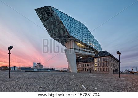 Antwerp Belgium - October 2016: The new Port House in Antwerp repurposes renovates into a new headaquarters for the port creates by Zaha Hadid her last project