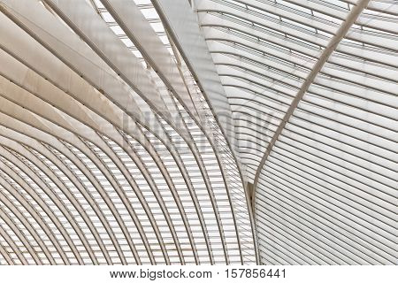 LIEGE BELGIUM - December 2014: Abstract view on the roof of the Liege-Guillemins railway station designed by Santiago Calatrava.