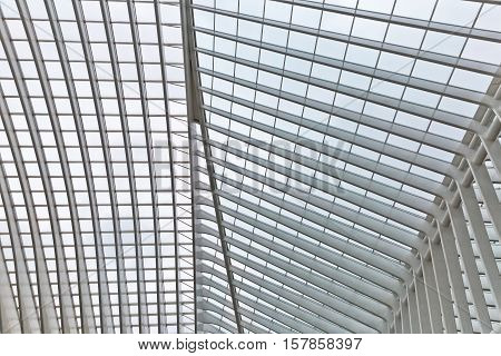 LIEGE BELGIUM - December 2014: Abstract view on the roof of the Liege-Guillemins railway station designed by Santiago Calatrava.