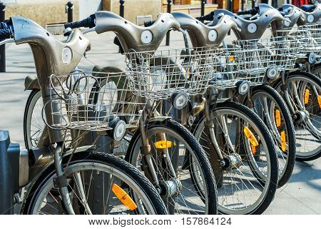 Paris, France - April 02, 2009: Velib Station Public Bicycle Rental In Paris. Velib Has The Highest