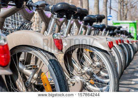 Paris, France - April 02, 2009: Velib Station Public Bicycle Rental In Paris. Velib Has The Highest