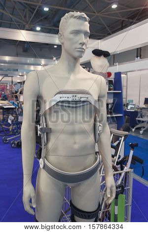 Mannequin and orthopedic equipment at the exhibition. Medicine