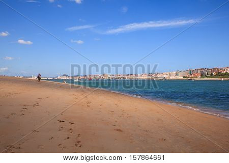 View of the El Puntal beach in Somo Santander. Spain