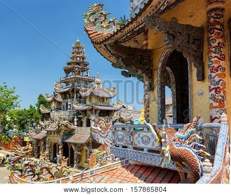 The Beautiful Linh Phuoc Pagoda In Mosaic Style From Shards Of Glass, Pottery And Porcelain In Da La