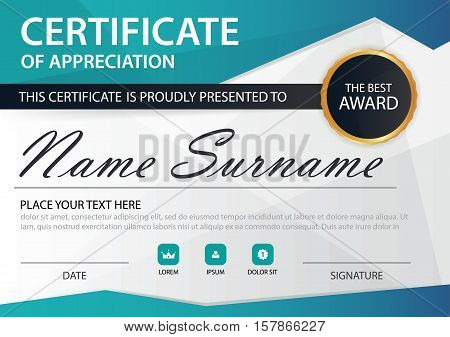 Blue polygon Elegance horizontal certificate with Vector illustration white frame certificate template with clean and modern pattern presentation