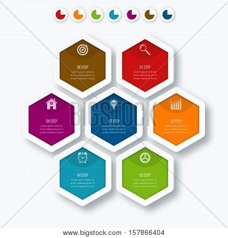 Vector illustration infographics seven hexagons. Stock vector