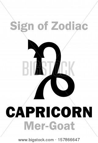 Astrology Alphabet: Sign of Zodiac CAPRICORN (The Mer-Goat). Hieroglyphics character sign (single symbol).