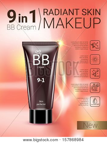 B.B. cream ads. Vector Illustration with makeup foundation tube