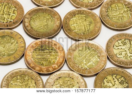 Various Czech money on the white background