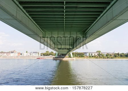 Under the Deutzer Bridge from the Rhine River, Germany