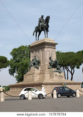 ROME, ITALY - JUNE 12, 2015: Garibaldi Monument on Janiculum Hill in Rome Italy