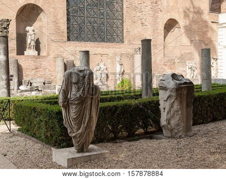 ROME, ITALY - JUNE 12, 2015: The baths of Diocletian (Thermae Diocletiani) in Rome. Italy