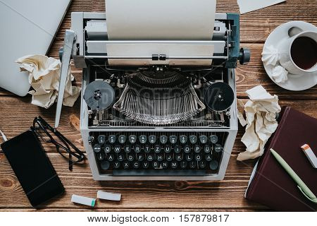 Vintage type writing machine. View from above