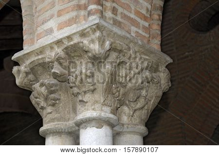 sculptures in the Cloister Church of Jacobins in Toulouse France