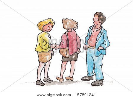 watercolor meeting school parents with a teacher