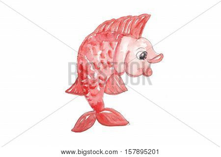 watercolor red smiling fish for placeholder or other
