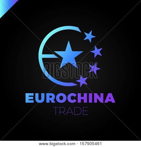Letter E Logo With Five Star In Circle. China And Europe Community Logotype