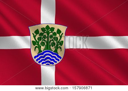 Flag of Holbek is a municipality in Denmark in Region Sjælland on the island of Zealand. 3d illustration