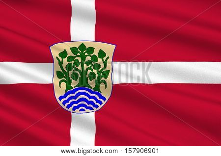 Flag of Holbek is a municipality in Denmark in Region Sjælland on the island of Zealand. 3d illustration