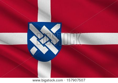 Flag of Greve is a municipality in Denmark in Region Sjælland on the island of Zealand. 3d illustration