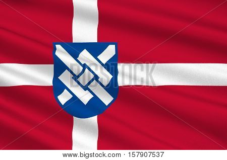 Flag of Greve is a municipality in Denmark in Region Sjælland on the island of Zealand. 3d illustration