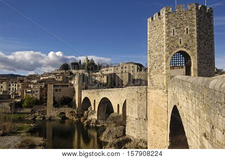 medieval bridge an village of Besalú in La Garrotxa Girona Spain