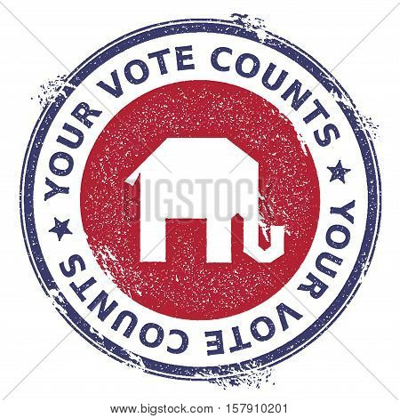 Grunge Broken Republican Elephants Rubber Stamp. Usa Presidential Election Patriotic Seal With Broke