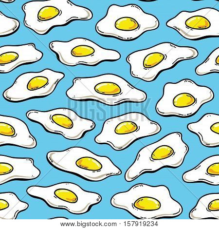 Funny eggs.Vector seamless pattern with hand drawn fried eggs