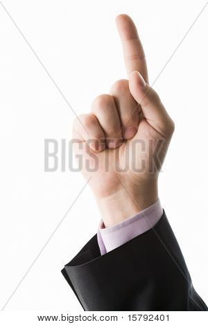 Foto della mano umana con l'indice rivolto verso l'alto
