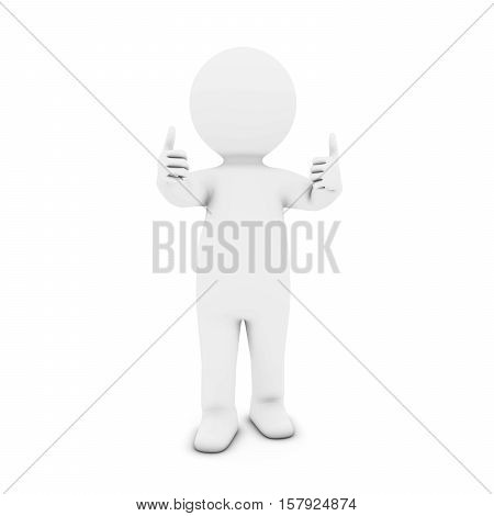 White 3D Man Character With Two Thumbs Up 3D Illustration
