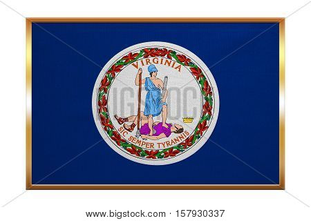 Flag of the US state of Virginia. American patriotic element. USA banner. United States of America symbol. Virginian official flag golden frame fabric texture illustration. Accurate size colors