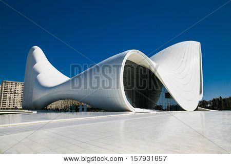 BAKU,AZERBAIJAN-OKT 4, 2016: Heydar Aliyev Center on Oct 4, 2016 in Baku, Azerbaijan. Heydar Aliyev Center won the Design Museum's Designs of the Year Award in 2014