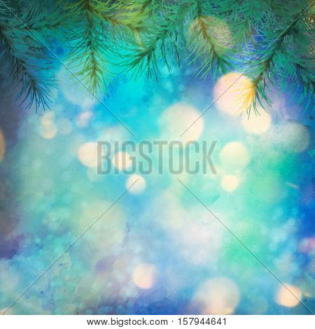 Holiday Christmas Tree. Artistic watercolor background with painting texture