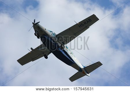 CHIANGMAI , THAILAND- FEBRUARY 19 2014: HS-KAB Cessna Grand Caravan 208B of Kanair. landing to Chiangmai airport flight from Mae hong son.