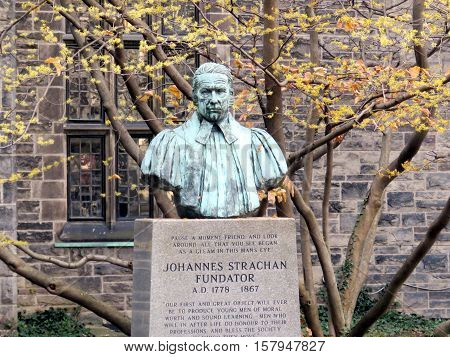 Bust of Johannes Strachan Fundator of the Trinity College at University of Toronto in Toronto Canada November 18 2016