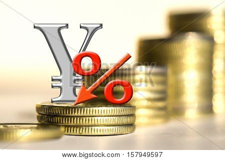 The symbol of the yuan and the percent of the background bars coins . The concept of changes in the exchange rate .