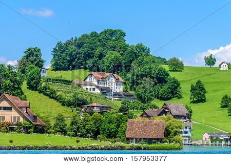 Waterview on Swiss village near Lucerne, Switzerland.
