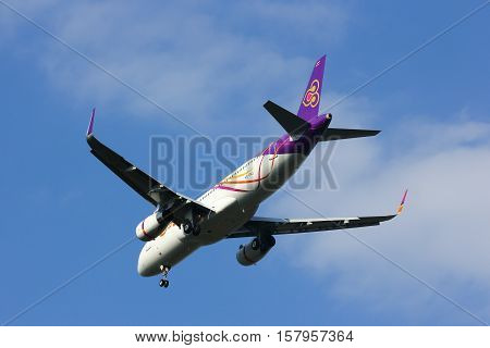 CHIANGMAI , THAILAND- FEBRUARY 19 2014 : HS-TXJ Airbus A320-200 with winglet of Thaismile airway. Landing to Chiangmai airport from Bangkok Suvarnabhumi.