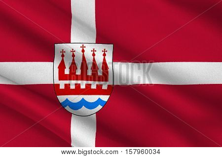Flag of Kalundborg is a municipality in Denmark in Zealand Region. 3d illustration