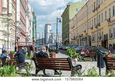 Moscow, Russia - June 02.2016. the Myasnitskaya Street - a street in the historical center of the city