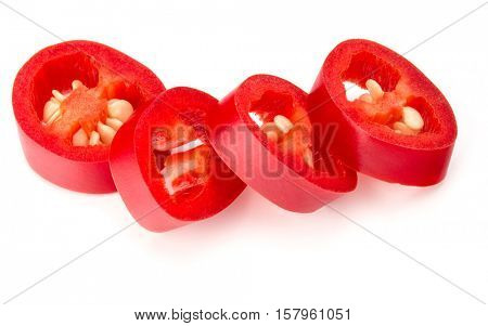 sliced red chili or chilli cayenne pepper isolated on white  background cutout