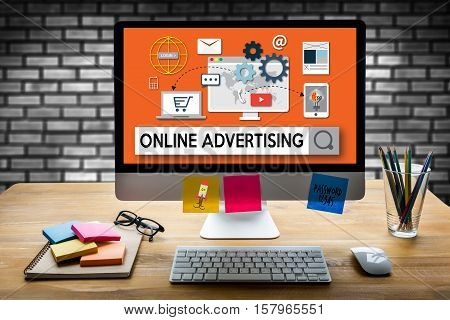 Online Advertising Man Working On Laptop , Online Advertising Website Marketing , Update Trends Repo