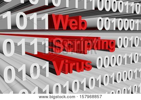 web scripting virus in a binary code 3D illustration