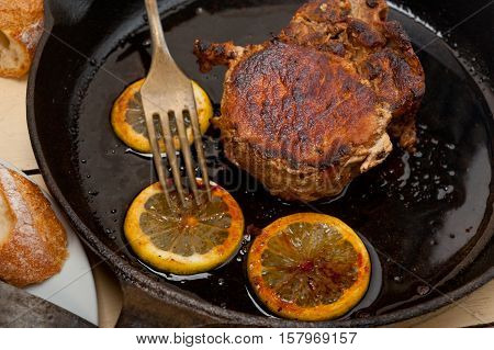 Pork Chop Seared On Iron Skillet
