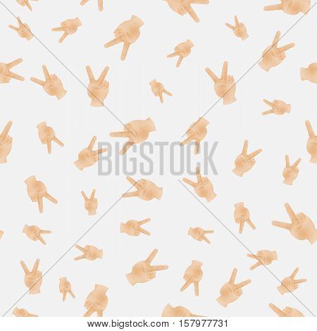 Human Hand Showing Peace Sign, Seamless Pattern
