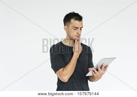Male Holds Tablet Technology Concept