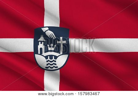Flag of Koge is a municipality in Denmark in Zealand Region. 3d illustration