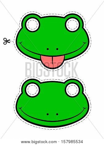 Vector illustration of green frog masks sticking out tongue isolated on white