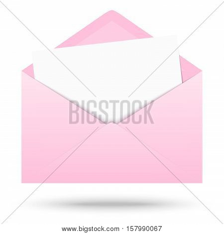 pink colored opened envelope with white empty paper